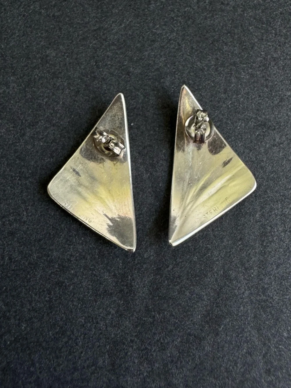 Vintage Sterling Silver‎ Fan Earrings 80s 925 Stud